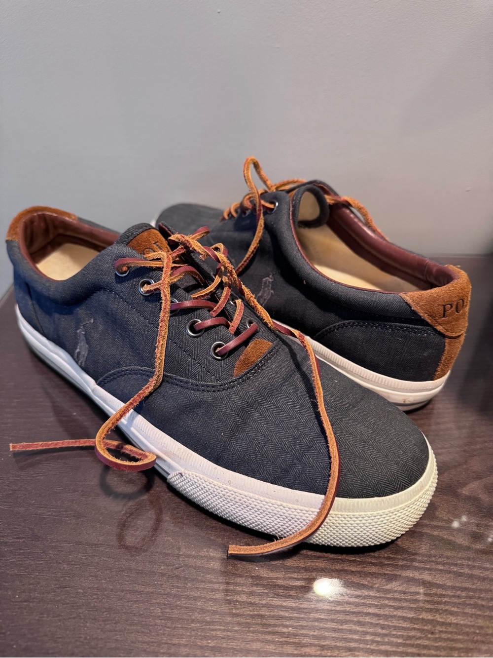 Polo Ralph Lauren Men’s Blue Canvas Sneakers w/ Brown Leather Laces! 11